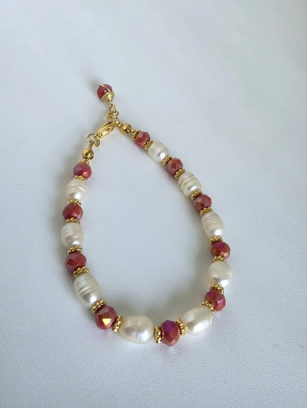 Freshwater Pearl & Pink Crystal Beaded Bracelet 8